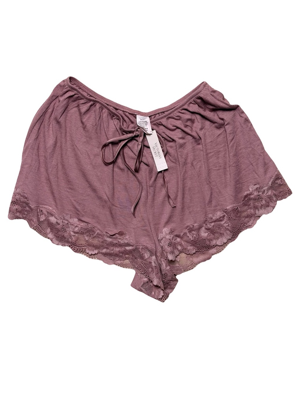NWT Victoria's Secret Ribbed Lace Trim Pajama Sleep Shorts Mauve Pink Size XS - Picture 4 of 5